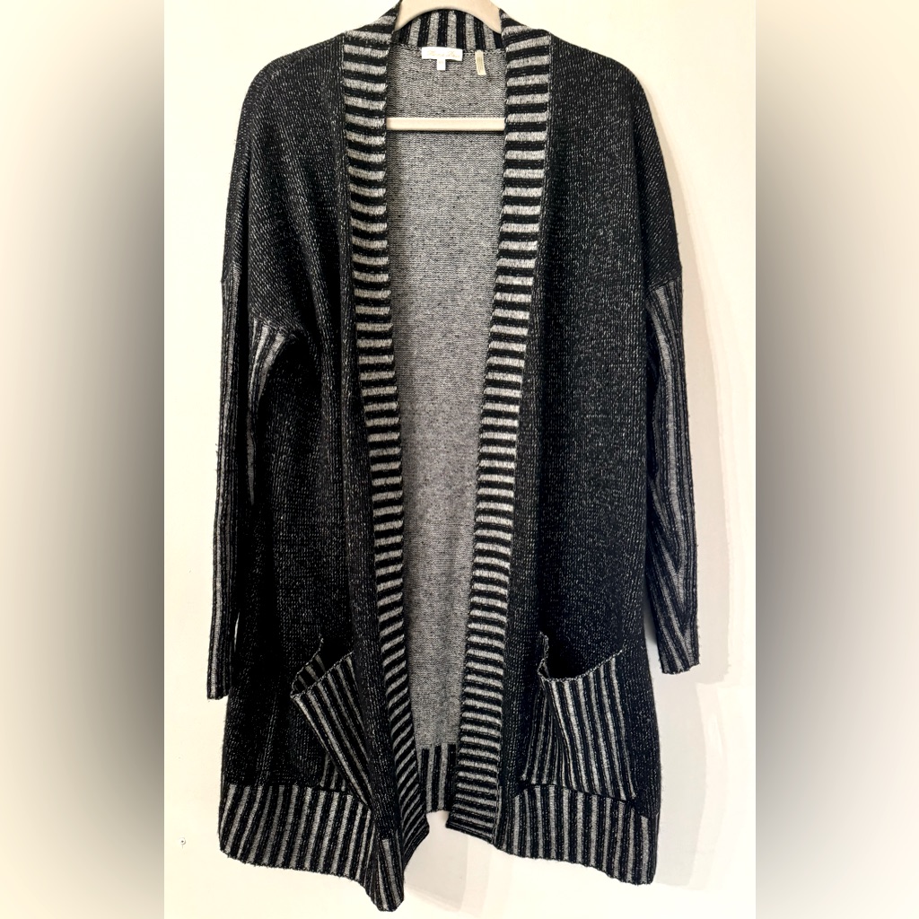 Minnie Rose Size M/L Cardigan Cashmere Blend Long Black And Grey Sweater